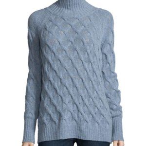 360 Cashmere Marlowe Mock Neck Cable Knit Sweater Light Blue Mist XS